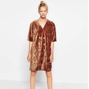 Zara Crossover 6-Button Crushed Velvet Shift Dress